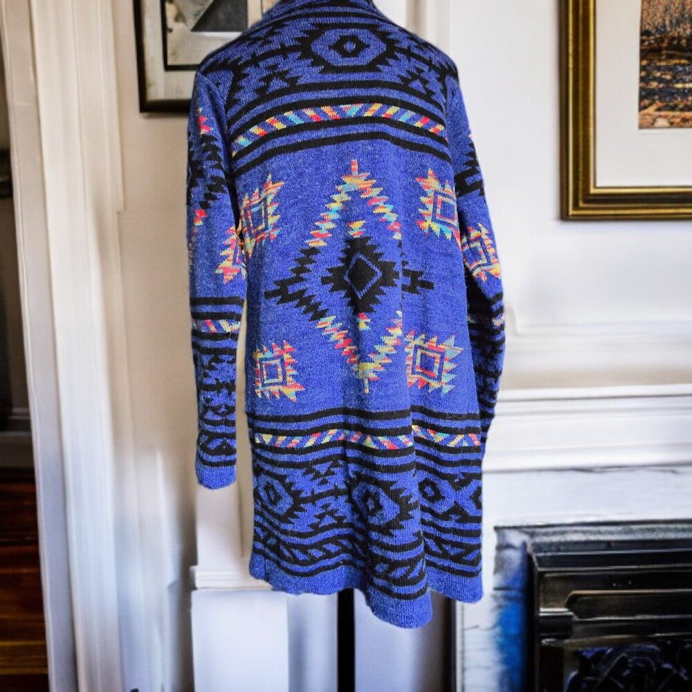 NWOT KAMANA (MED) Aztec/Tribal "Denim Blue" Cardigan Sweater - Picture 3 of 7
